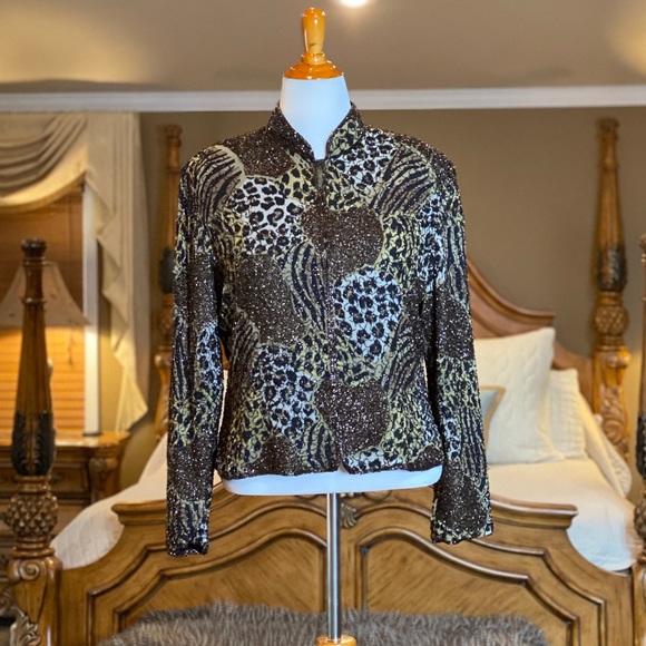 Papell Boutique Jackets & Blazers - Vintage Papell Boutique Animal Print Beaded Jacket